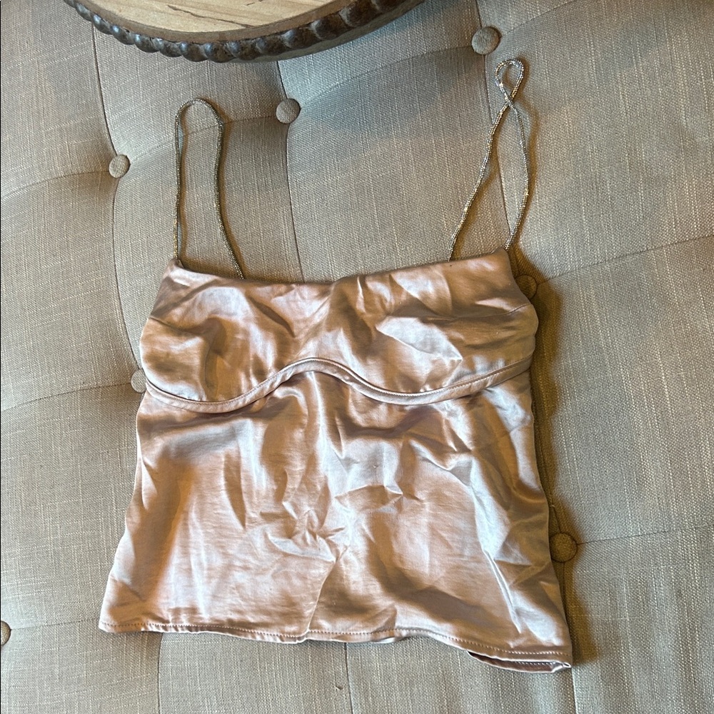 Thirty Thirty Los Angeles Pink Satin Crystal Embellished Mini Tank Size Small